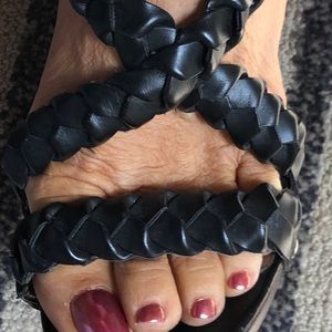 Charles David black wedge leather sandal.